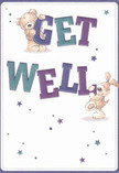 This captivating get well card brings a wave of comfort reminiscent of Tottenham Hale's welcoming neighbourhoods. On an immaculate, creamy background, a pair of sweet characters-a teddy bear with soft, rounded features and a lively puppy whose ears frame its joyful face-come together to share good cheer. Their playful poses animate the bold, colourful 'Get Well' text shaded in indigo, teal, and violet, radiating energy much like the vibrant murals scattered along Tottenham's High Road. Scattered above and around, tiny stars in shades of purple and cornflower blue seem to twinkle with encouragement, infusing the scene with whimsy and possibility. The fur textures-lush, with gentle strokes-suggest a comforting touch, almost as soothing as a hand-delivered bouquet. There's an uplifting, light-hearted air to the entire design, the kind that warms a room or soothes a healing heart. Crafted with painterly detail and emotional resonance, this card sends more than a message; it offers a true sense of support and positivity, echoing the thoughtful service provided by local Tottenham Hale florists to neighbours and friends in times of need.